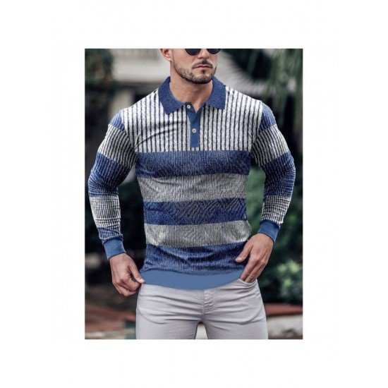 Striped Long Sleeve Polo Shirts For Men