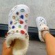  Plush Rhinestone White Spring Slippers For Women