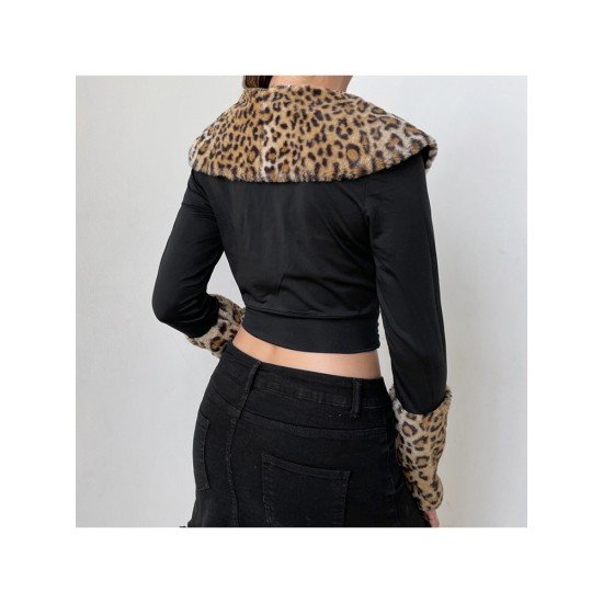 Leopard Patchwork Black Low Cut Crop Tops