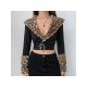 Leopard Patchwork Black Low Cut Crop Tops