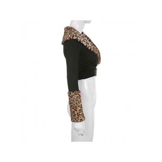 Leopard Patchwork Black Low Cut Crop Tops