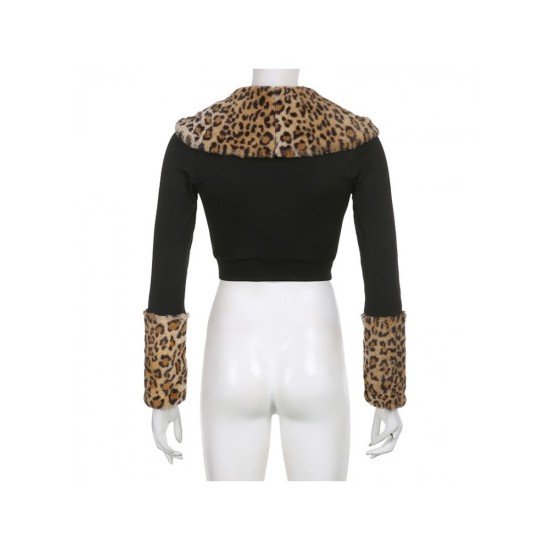 Leopard Patchwork Black Low Cut Crop Tops