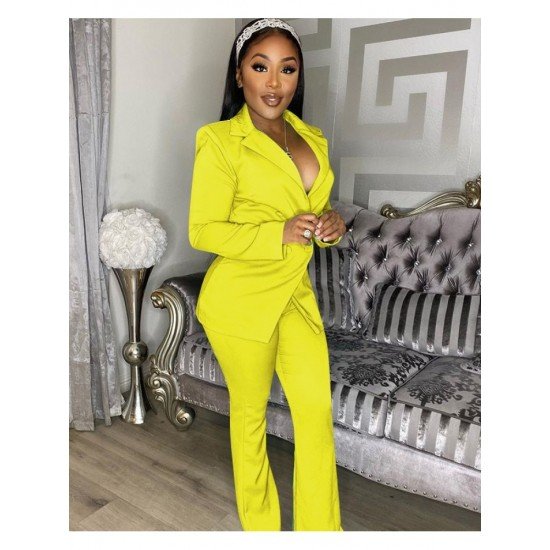  Fashion Casual Pure Color Women's Trouser Suit