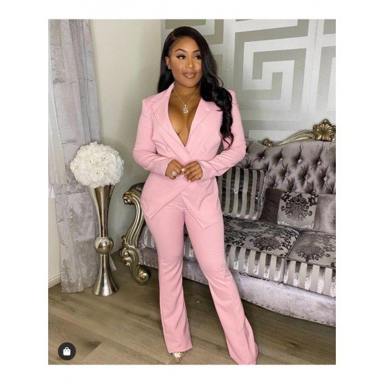  Fashion Casual Pure Color Women's Trouser Suit