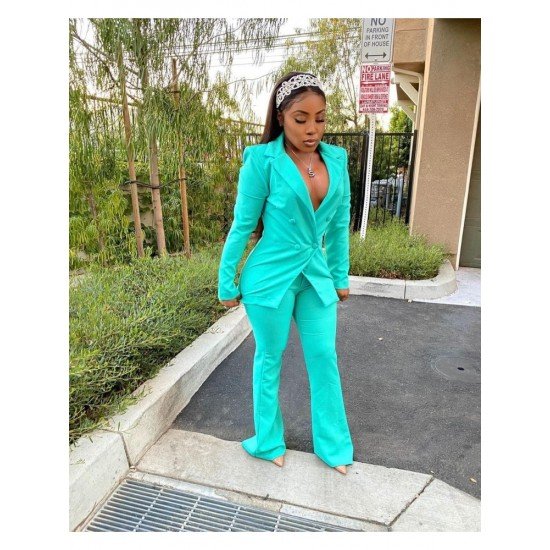  Fashion Casual Pure Color Women's Trouser Suit