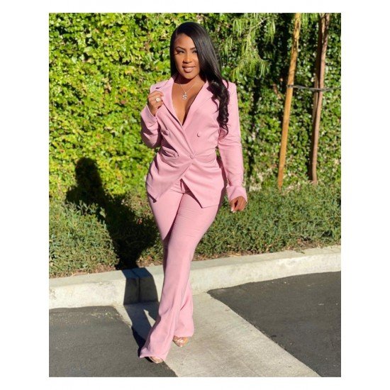  Fashion Casual Pure Color Women's Trouser Suit