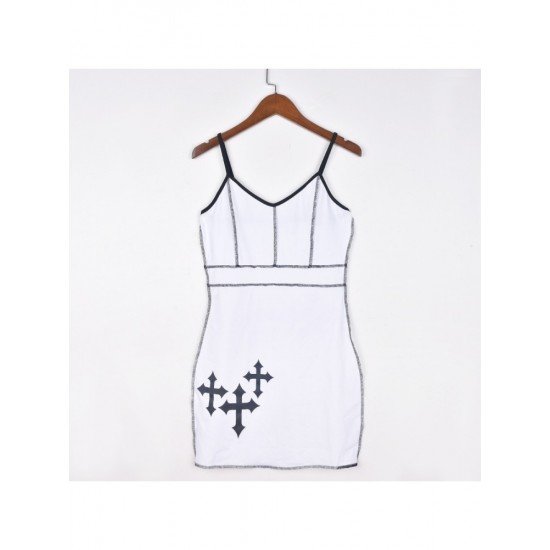  2022 Summer V Neck Cross Printed Sleeveless Dress