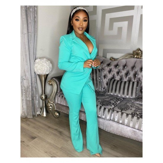  Fashion Casual Pure Color Women's Trouser Suit