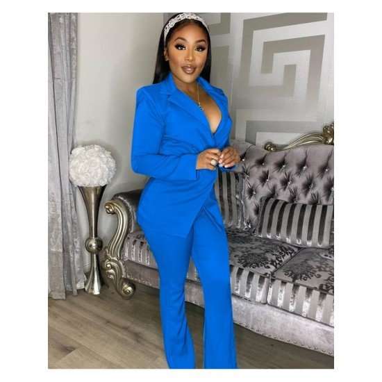  Fashion Casual Pure Color Women's Trouser Suit