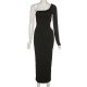 Ladies Black Cut Out One Shoulder Maxi Dresses