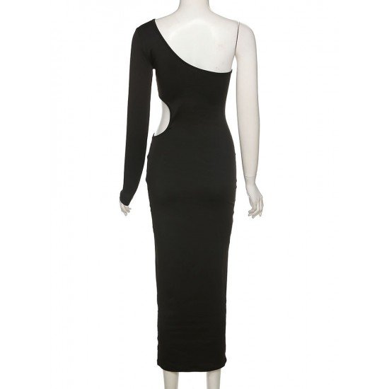 Ladies Black Cut Out One Shoulder Maxi Dresses