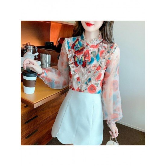  2022 Autumn Butterfly Embroidery Chiffon Shirt