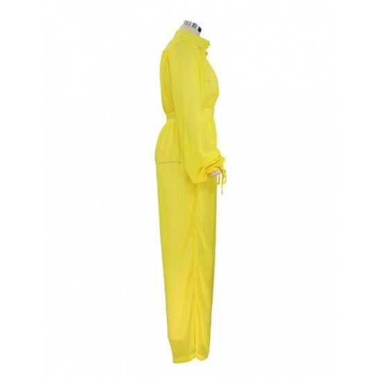  Pure Color See Through Women's Long Sleeve Jumpsuit