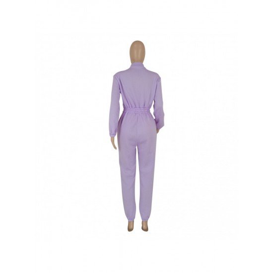  Japanese Velvet Pure Color Women's Long Sleeve Jumpsuit