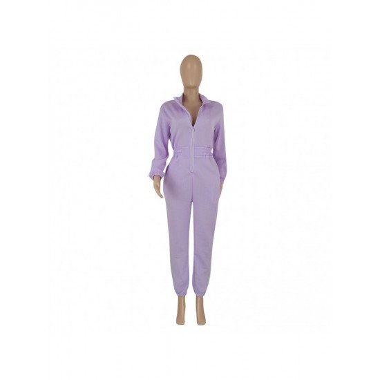  Japanese Velvet Pure Color Women's Long Sleeve Jumpsuit