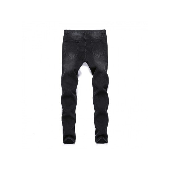 Printed Black Ripped Pencil Jeans For Men