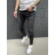 Printed Black Ripped Pencil Jeans For Men