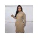 Turtle Neck Backless Long Sleeve Midi Dress