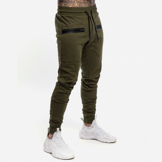  Casual Zipper Drawstring Men's Long Pants