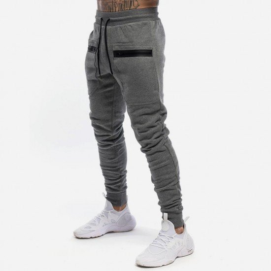  Casual Zipper Drawstring Men's Long Pants