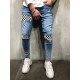  Fashion Plaid Patch Men's Denim Jeans