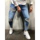  Fashion Plaid Patch Men's Denim Jeans