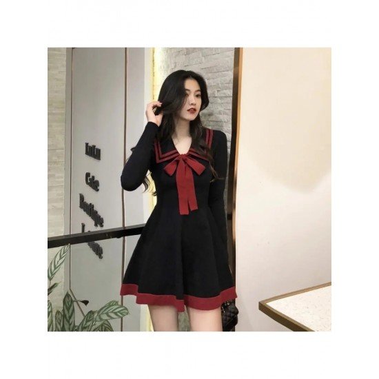  2022 Fashion Bow Knitted Long Sleeve Dress