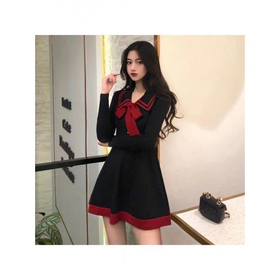  2022 Fashion Bow Knitted Long Sleeve Dress