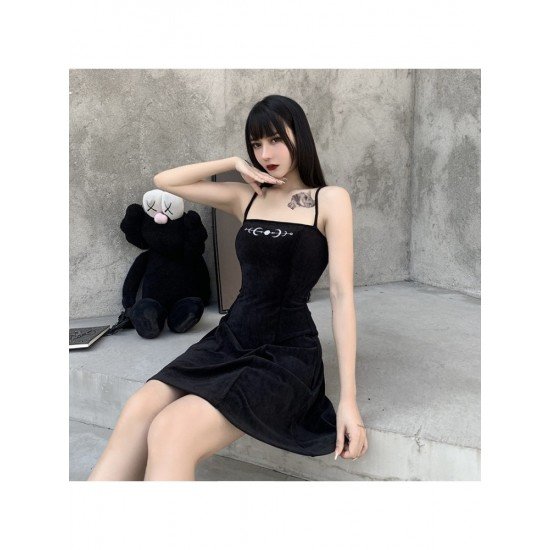 Summer Black Embroidery Spaghetti Straps Dresses 