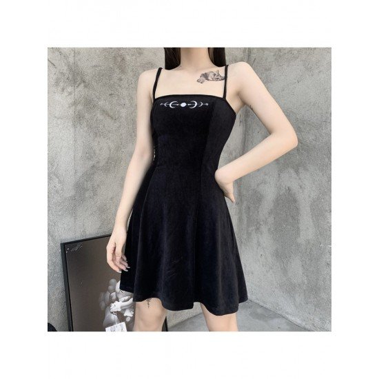 Summer Black Embroidery Spaghetti Straps Dresses 