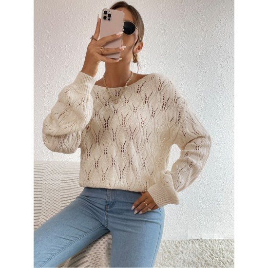 Casual Cozy Solid Ladies Hollowed Out Sweaters 