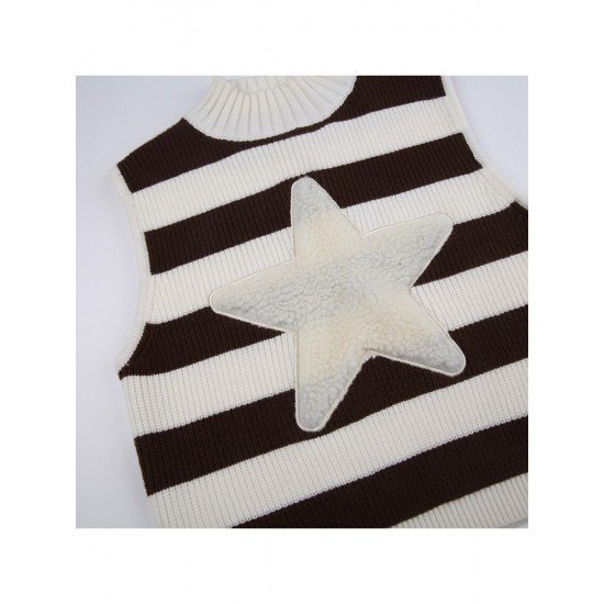  Mock Neck Star Strip Sleeveless Ladies Tops