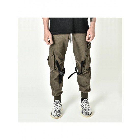  Pure Color Lace Up Zipper Men's Pants