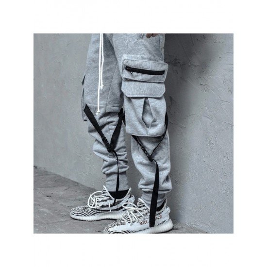  Pure Color Lace Up Zipper Men's Pants