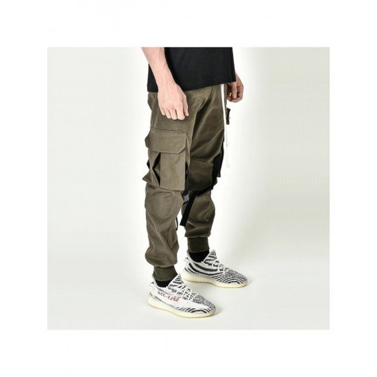  Pure Color Lace Up Zipper Men's Pants