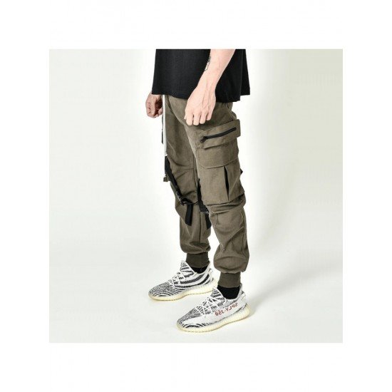  Pure Color Lace Up Zipper Men's Pants