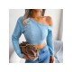 Simple Inclined Shoulder Solid Cropped Sweaters