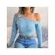 Simple Inclined Shoulder Solid Cropped Sweaters