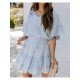  Pure Color Ruffle Women's Short Sleeve Dress