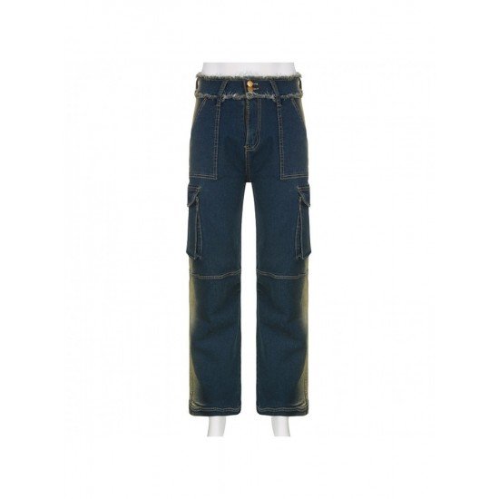 Y2K Style Straight Leg Blue Low Rise Jeans