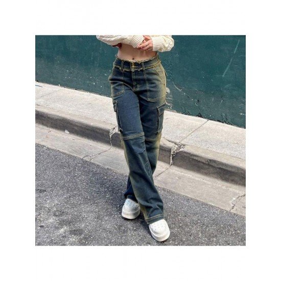 Y2K Style Straight Leg Blue Low Rise Jeans