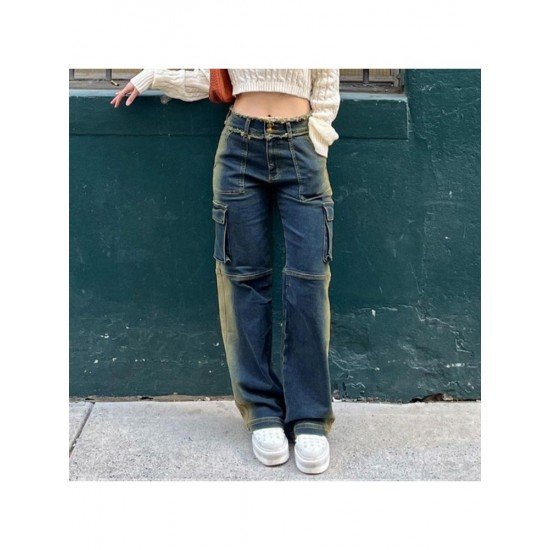 Y2K Style Straight Leg Blue Low Rise Jeans