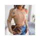 Simple Inclined Shoulder Solid Cropped Sweaters