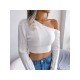 Simple Inclined Shoulder Solid Cropped Sweaters