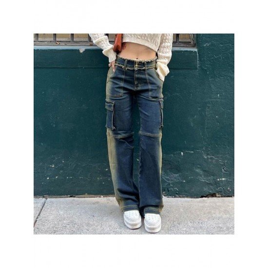 Y2K Style Straight Leg Blue Low Rise Jeans