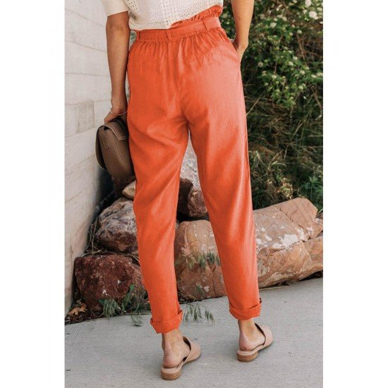  Women's Casual Pure Color Lace Up Pants