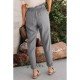  Women's Casual Pure Color Lace Up Pants