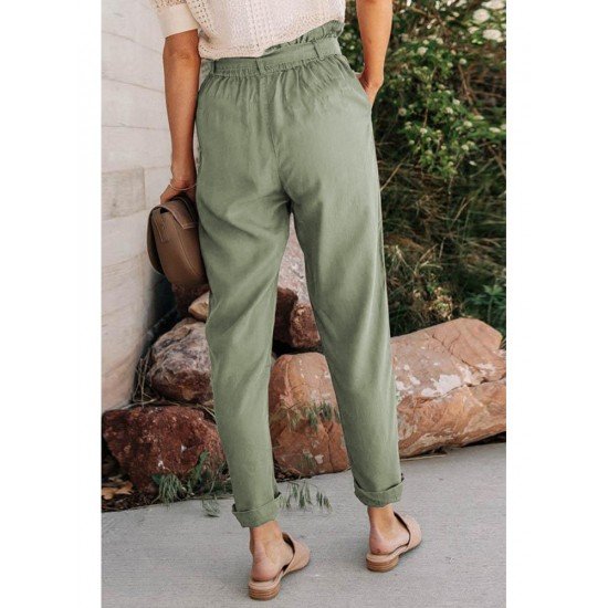  Women's Casual Pure Color Lace Up Pants