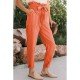  Women's Casual Pure Color Lace Up Pants