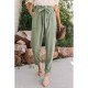  Women's Casual Pure Color Lace Up Pants